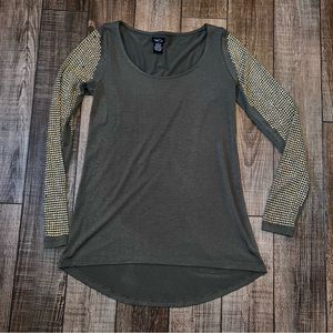 Rue21 olive green long sleeve studded top small